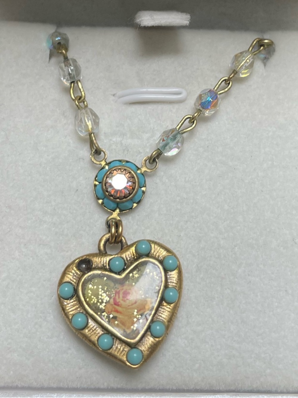 Vintage-Inspired Gold Heart Locket Necklace with Turquoise Accents Maximal Art